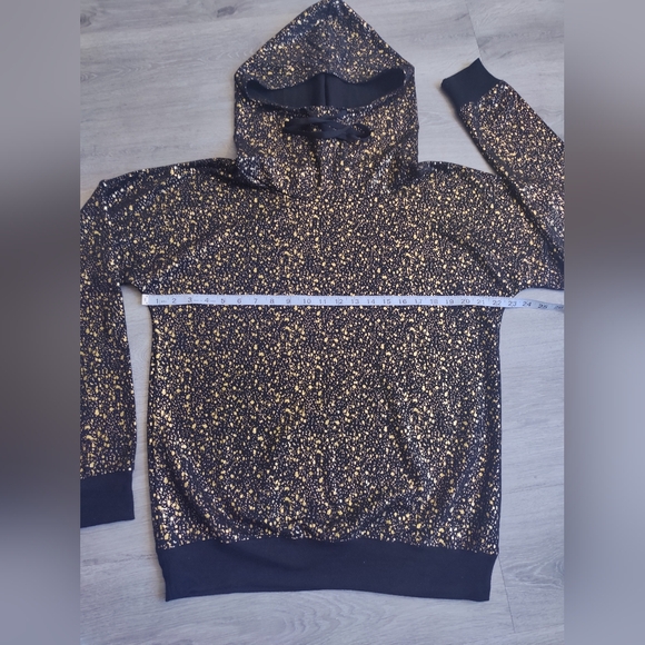 ULTRA REAR Material Girl Gold Foil Splatter Long Sleeve Drawstring Hoodie - Picture 3 of 6